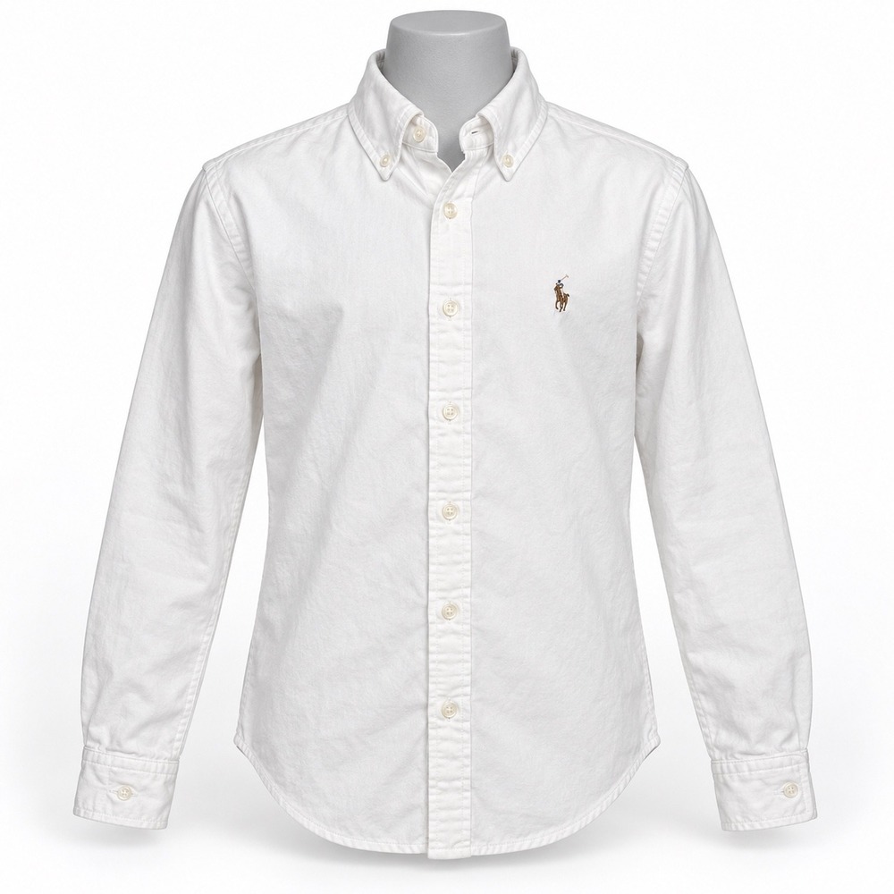 Polo Ralph Lauren Boys White Oxford Button Down Shirt Size 14 Long Sleeve Pony